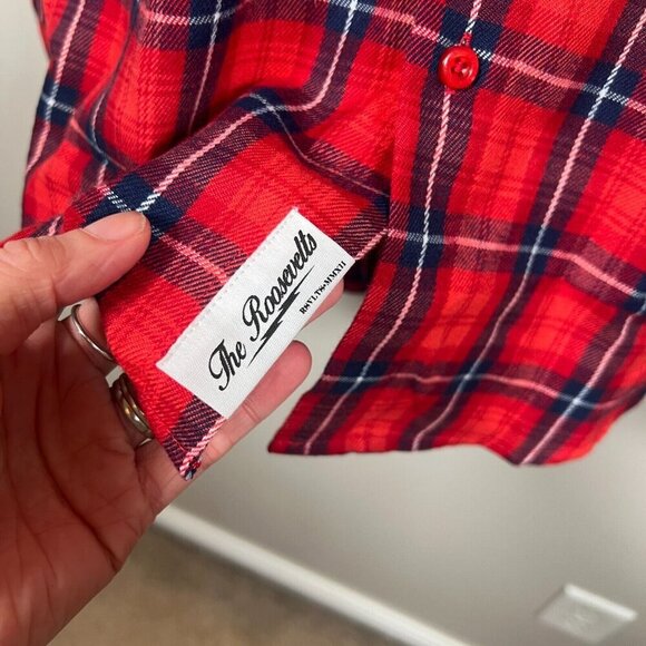 RSVLTS Flannel Shirt Shacket Mens Size Medium Red Plaid Pockets Button Up - Picture 8 of 9